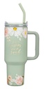 Tumbler He Restores My Soul Sage Floral with Straw