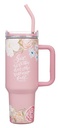 Tumbler God Is With Her Pink Floral with Straw