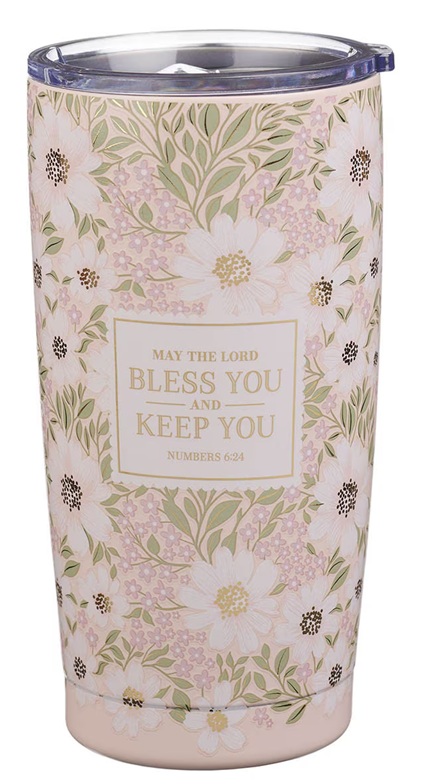 Tumbler SS Pink Floral The Lord Bless You and Keep You Num. 6:24