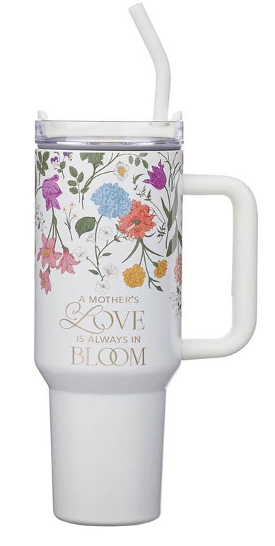 Tumbler SS White Floral A Mother's Love 2 Cor. 12:9