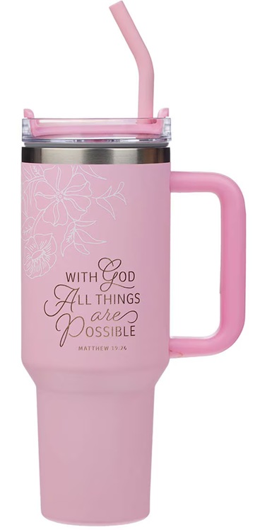 Tumbler SS Pink With God All Things Matt. 19:26