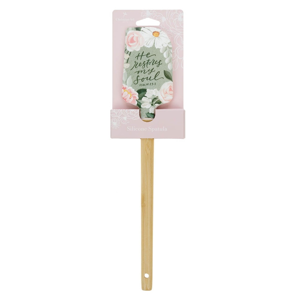 Spatula He Restores My Soul Green Floral 