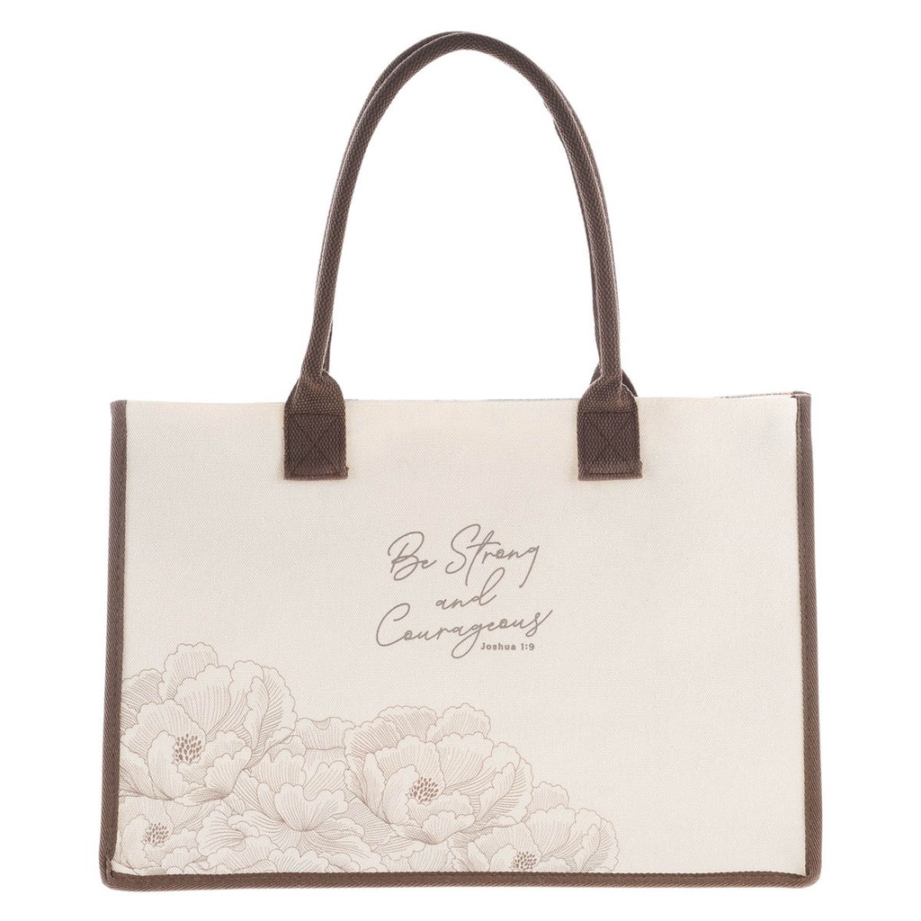 Tote Bag Be Strong and Courageous Floral Canvas
