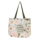 Tote Bag He Restores My Soul Green Floral Canvas