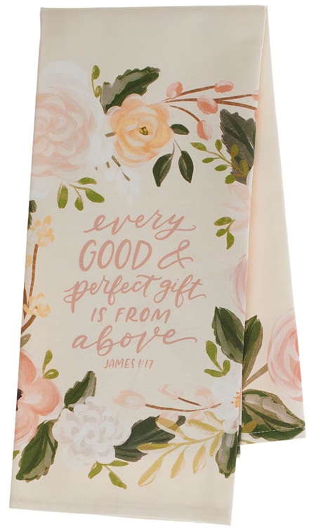 Tea Towel Pink Floral Every Good & Perfect Gift James 1:17