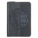 KJV Pocket Bible Grey Lion Faux Leather w/Zipper
