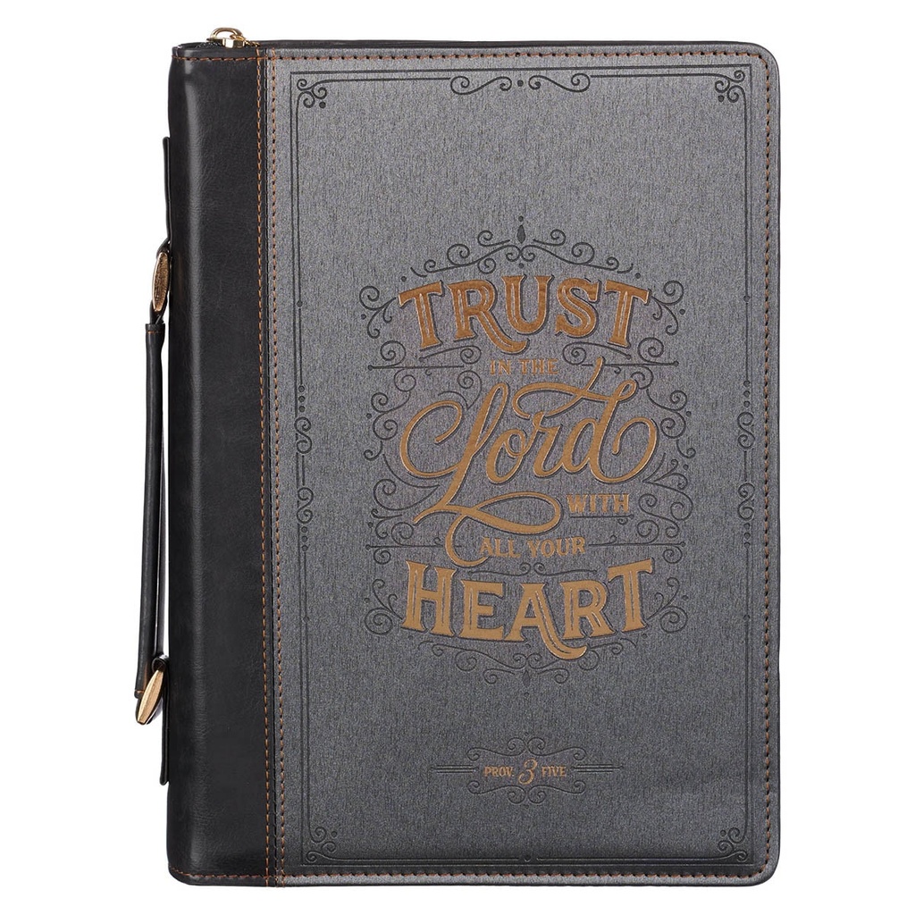 Bible Case Large Trust In The Lord Black/Grey Faux Leather