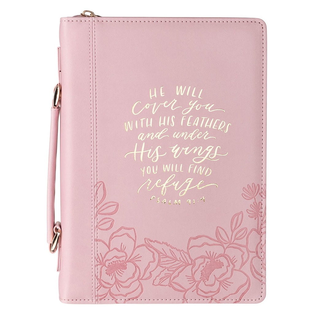 Bible Case Medium He Will Cover You With His Feathers Pink 