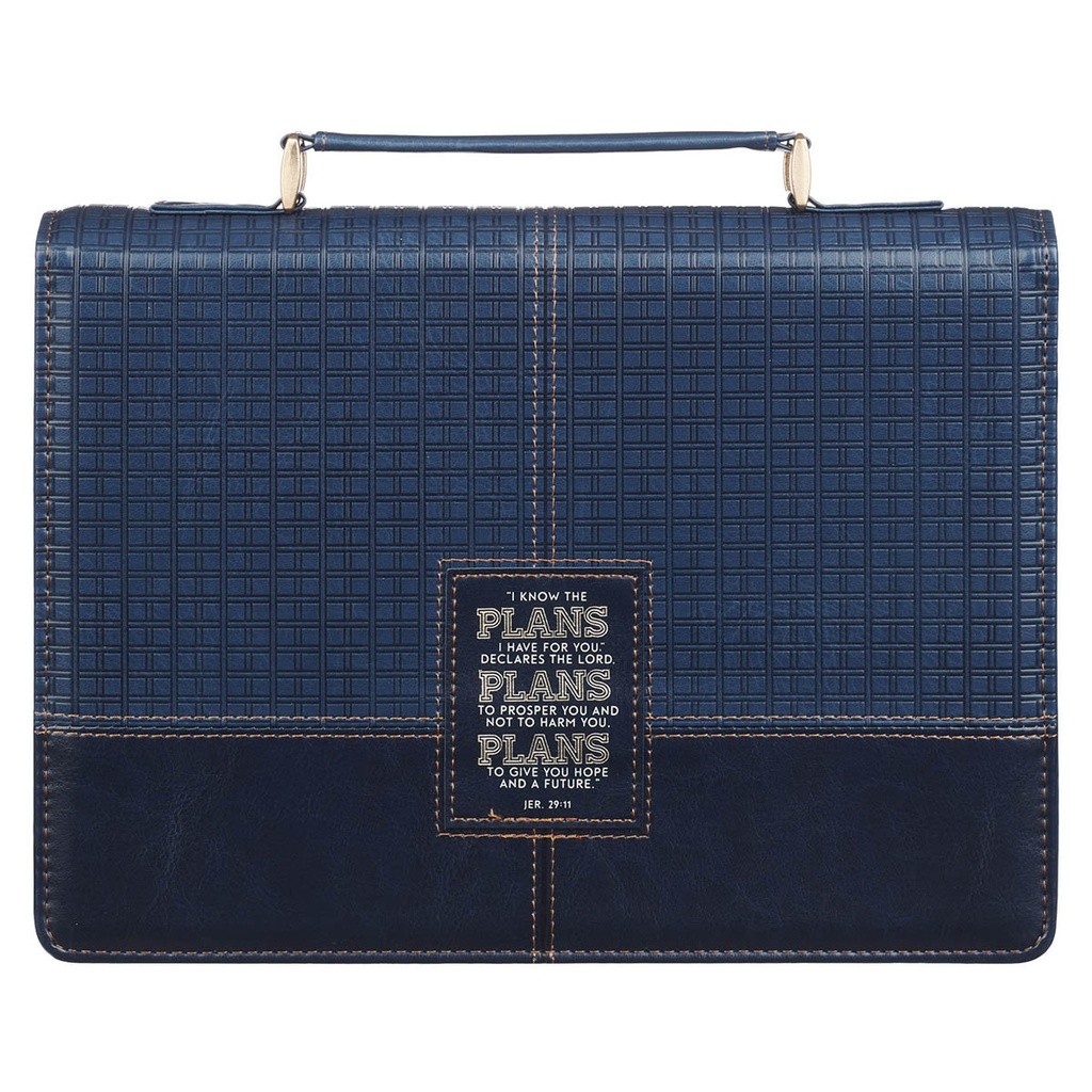 Bible Case Large Plans Modern Blue Grid Faux Leather