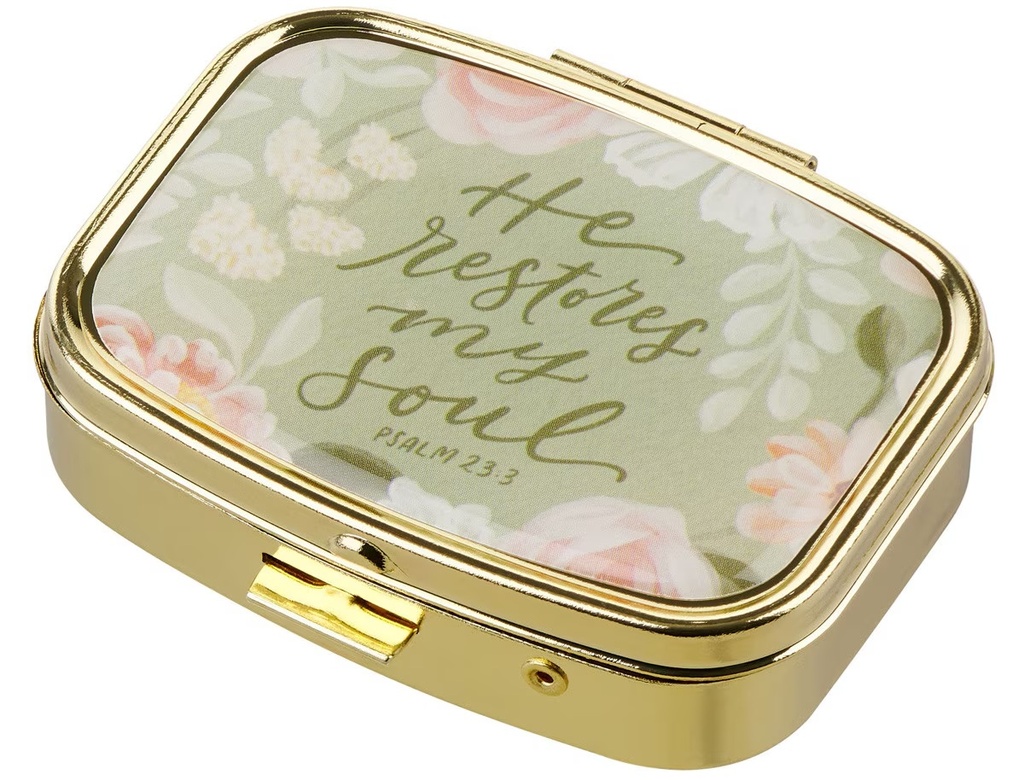 Pill Case He Restores My Soul Green Floral 