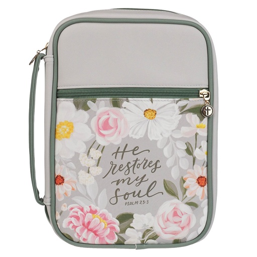 [BBM876] Bible Case Medium He Restores My Soul Grey/Floral