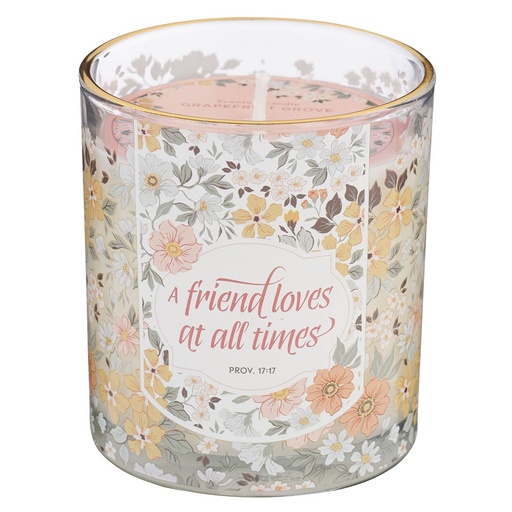 [CDL062] Glass Candle Grapefruit Grove Scented A Friend Loves At All Times Prov. 17:17