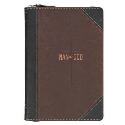 [JL1009] Journal Classic Zip Two-tone Brown and Black Zippered Man of God 1 Tim 6:11