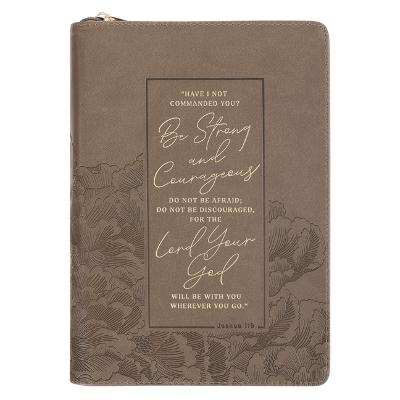 [JL927] Journal Be Strong and Courageous Ash Brown Classic Faux Leather 