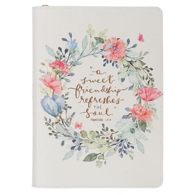 [JL928] Journal A Sweet Friendship Bright Floral Wreath Classic Faux Leather