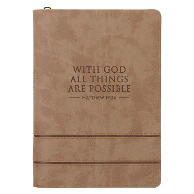 [JL936] Journal With God All Things Are Possible Tan Classic Faux Leather
