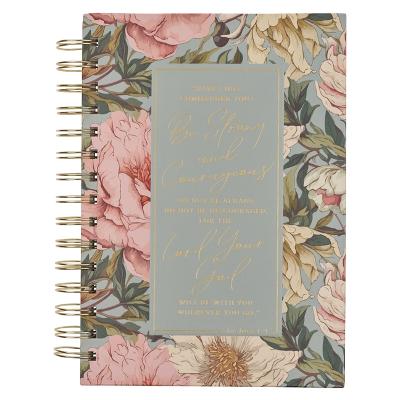 [JLW270] Journal Be Strong and Courageous Pink Floral Spiral