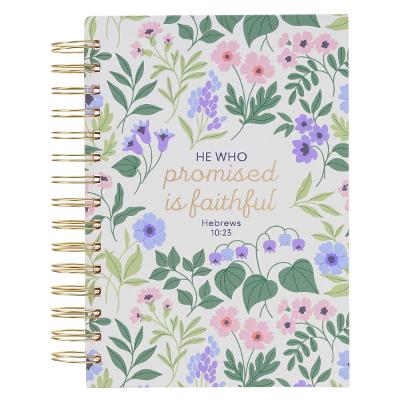 [JLW299] Journal Spiral White Floral He Who Promised Heb. 10:23