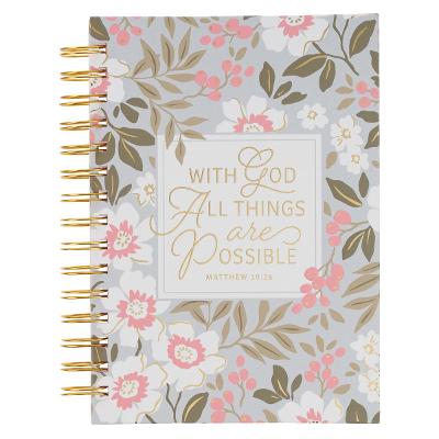 [JLW302] Journal Spiral White Floral With God All Things Matt. 19:26