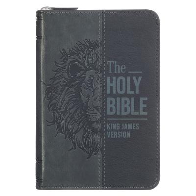 [KJV287] KJV Pocket Bible Grey Lion Faux Leather w/Zipper