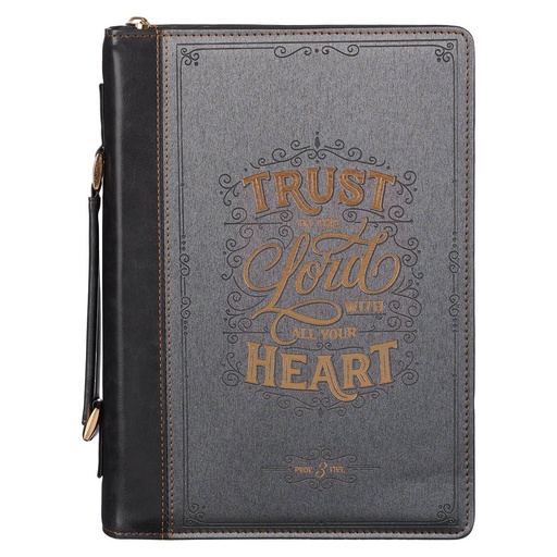 [BBL869] Bible Case Large Trust In The Lord Black/Grey Faux Leather