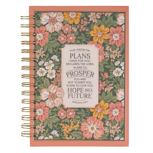[JLW343] Journal Spiral Pink Floral I Know The Plans Jer. 29:11