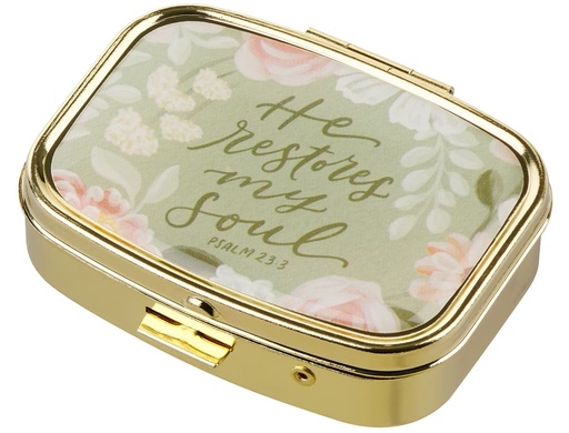 [PBX001] Pill Case He Restores My Soul Green Floral 