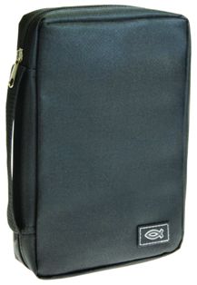 [BBS474] Bible Cover Polyester Black w/Fish Small
