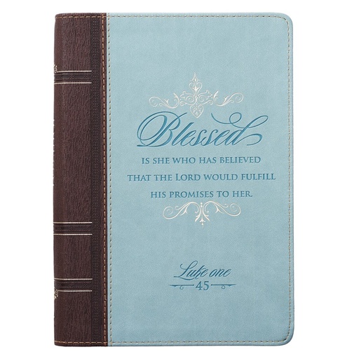 [JL241] Journal Blessed Lk 1:45 Luxleather Brwn/Teal w/Zip