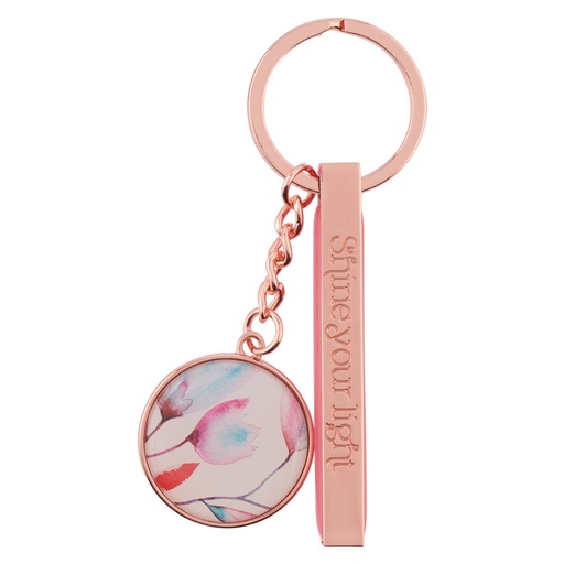 [HFKMO119] Keyring In Tin Shine Your Light Pink Petals Metal