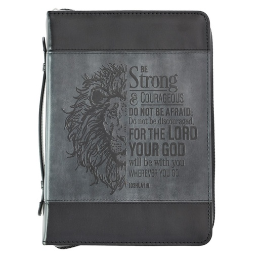 [BBL650] Bible Cover LuxLeather Be Strong Lion Large - Joshua 1:9