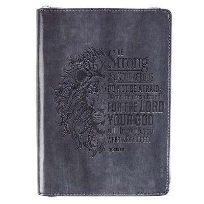 [JL286] Journal Be Strong Lion Joshua 1:9 Charcoal Zip