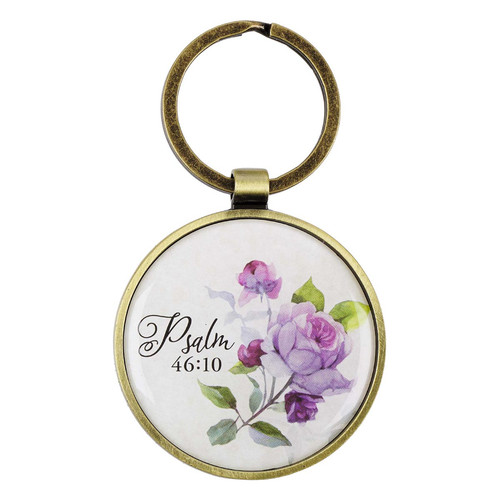 [KMO082] Keyring In Tin Be Still and Know Purple Floral