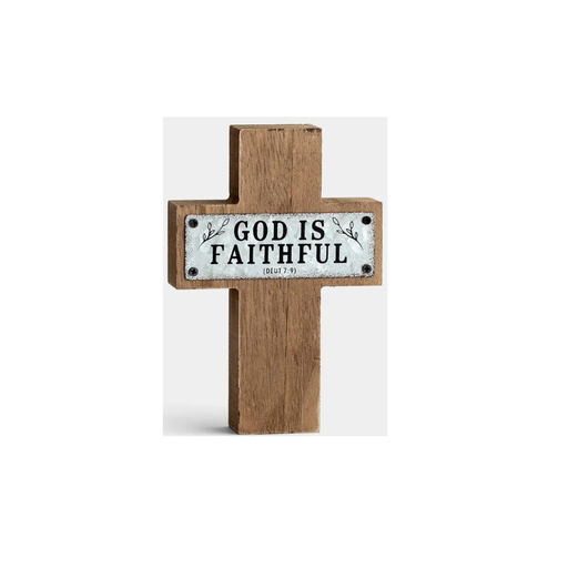 [J1378] Cross Wood/Metal God Is Faithful Small
