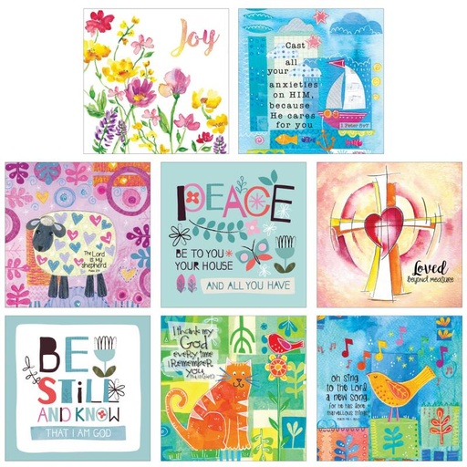 [NT2] Notelet Pack of 12 Christian Bible Verses Sheep Cat Cross