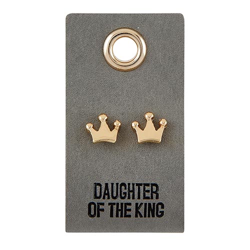 [G4120] Earrings Leather Tag Crown Daughter Of The King