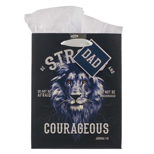 [GBA277] Gift Bag Medium Strong & Courageous Lion Dad Navy
