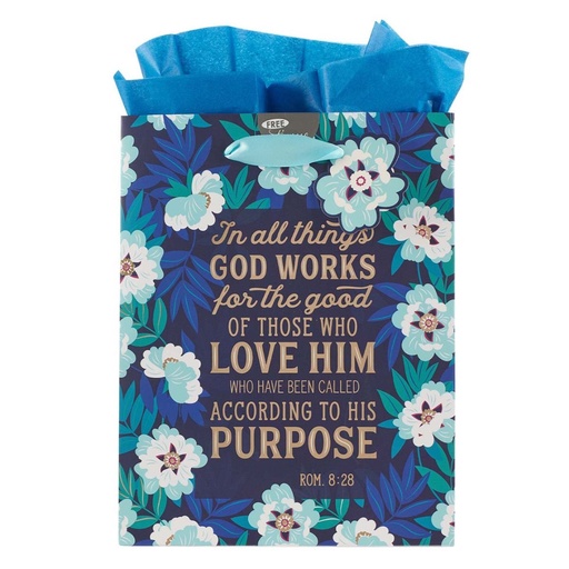 [GBA272] Gift Bag Medium His Purpose Navy/Blue Flowers