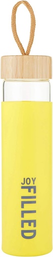 [J0920] Water Bottle Joy Filled Glass Yellow Silicone Sleeve