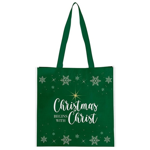 [J0859] Tote Bag Christmas Begins With Christ Green