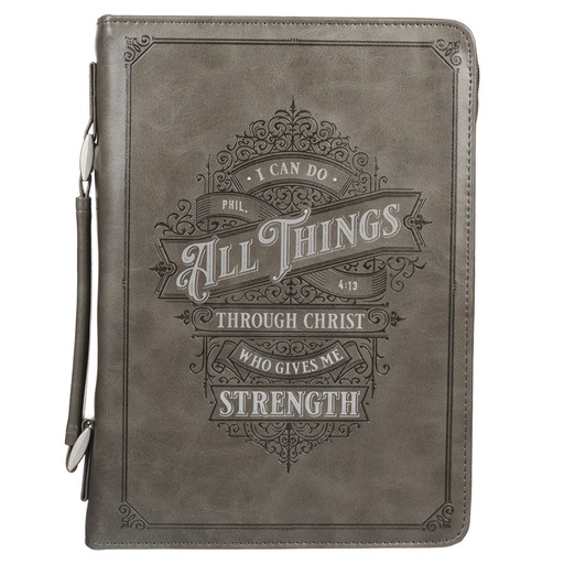 [BBL726] Bible Case I Can Do All Things Filigree Grey Large
