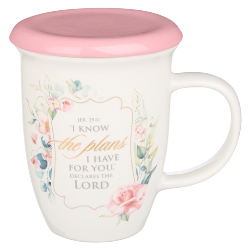 [MUG847] Mug Lidded I Know The Plans Pink Floral