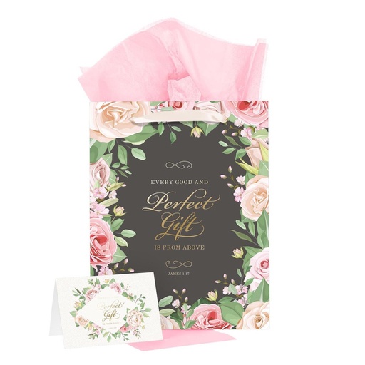 [GBA297] Gift Bag Perfect Gift Cream Pink Floral Large