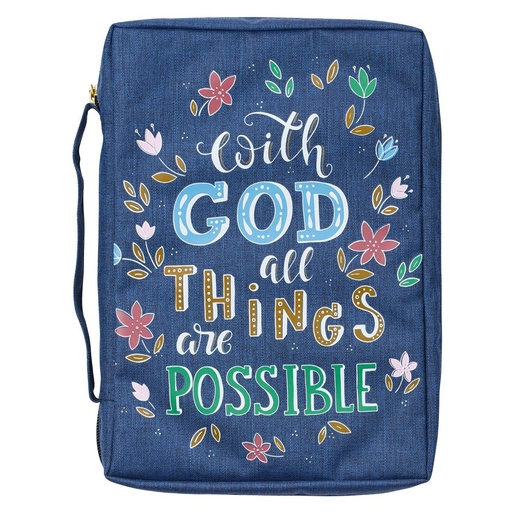 [BBM697] Bible Cover Medium With God All Things Blue Floral