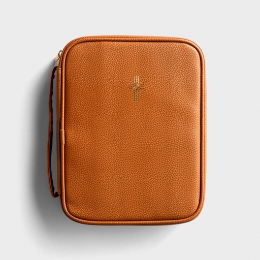 [J7417] Bible Case Large Gold Cross Tan Faux Leather (IOS)