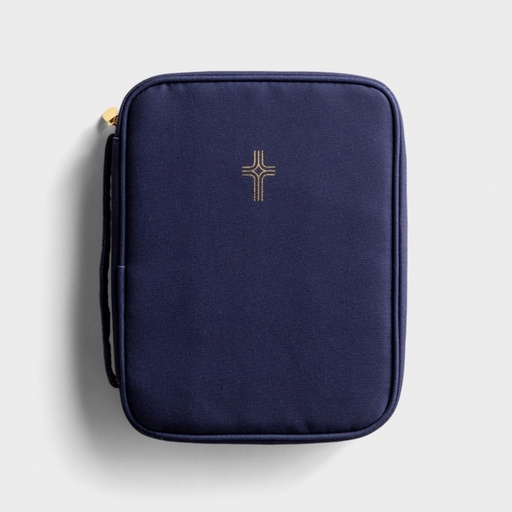 [J7418] Bible Case Large Gold Cross Navy Canvas