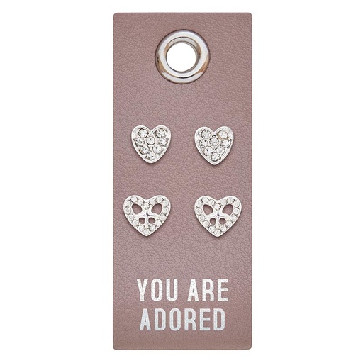 [L5944F] Earring Stud Set You Are Adored Leather Tag
