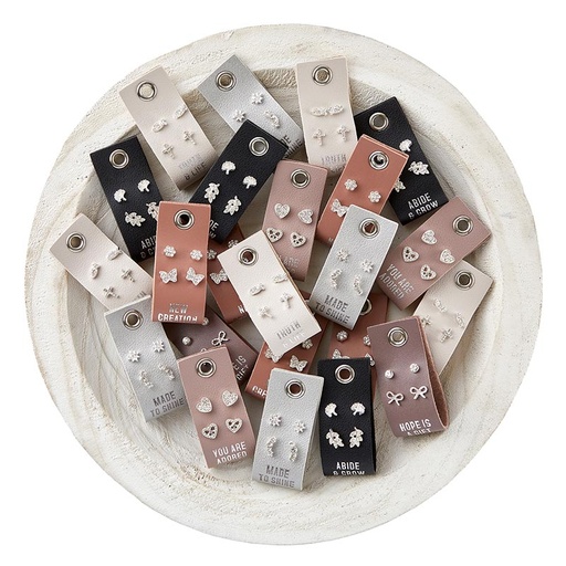 [L5945F] Earring Stud Set Truth & Life Leather Tag