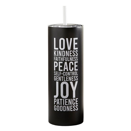 [L2516F] Skinny Tumbler Fruit of The Spirit Black w/Straw