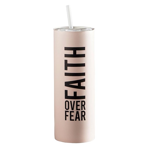 [L2518F] Skinny Tumbler Faith Over Fear Blush w/Straw